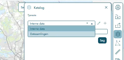 Kataloget med tjenesterne Interne data og Datasamlingen