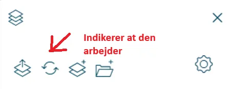 Lagpanelet mens importen kører, vist som en cirkel