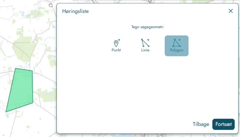 Tegn søgeområde i kortet